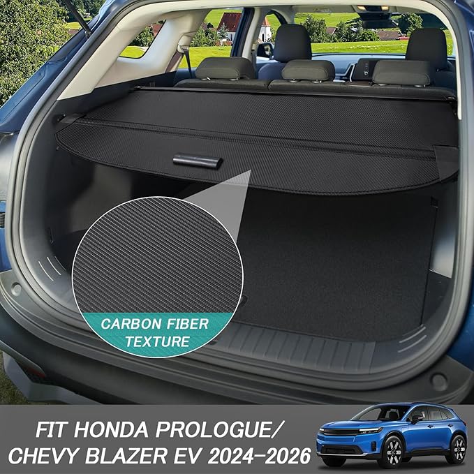 Cargo Cover for Honda Prologue/Chevy Blazer EV 2024-2026 Accessories Retractable Cover Security Shielding Shade Cargo Luggage Cover Trunk Storage Privacy Protection (Carbon Fiber Texture)