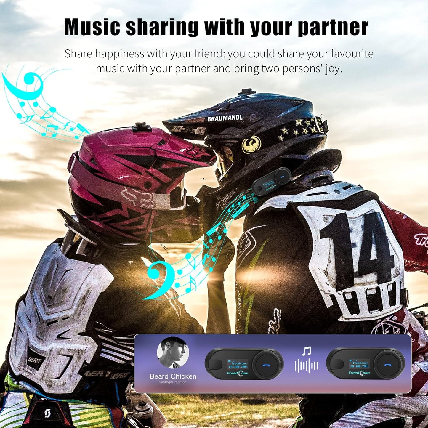 FreedConn TCOM SC Motorcycle Helmet Bluetooth Headset, Motorcycle Communication Systems with LCD Screen, CVC Noise Cancellation, Stereo Music, 3 Riders 0.5mi/800m 12Hrs Intercom, IP65, 1 Pack