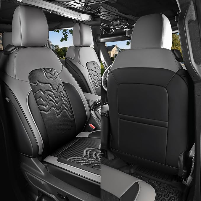 Red Rain Leather Seat Cover Customized Fit for Ford Bronco 2 Door Seat Cover 2025 2024 2023 2022 2021 Black and Gray Car Seat Covers Full Set (Bronco 2Door-Black+Gray)