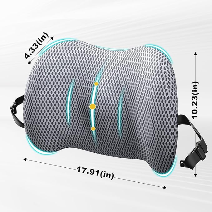 BYMECOST Lumbar Support Pillow for Car, Memory Foam Car Seat Back Support Pillow for Driving, Back Cushion with Strap for Pain Relief, Ergonomic Back Cushion for Office Chair, Wheelchair (Grey)