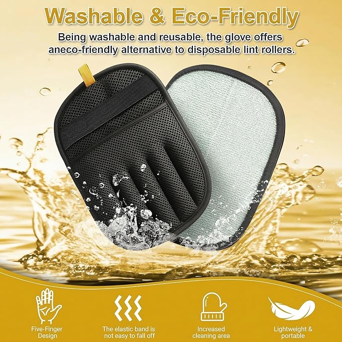 Pet Hair Removal Glove for Cat & Dog,Resuable Five-Finger Electrostatic Magic Brush,Washable Multi-Surface Pet Hair Remover Tool for Furniture, Clothing, Sofa, Carpet, Bed & Car