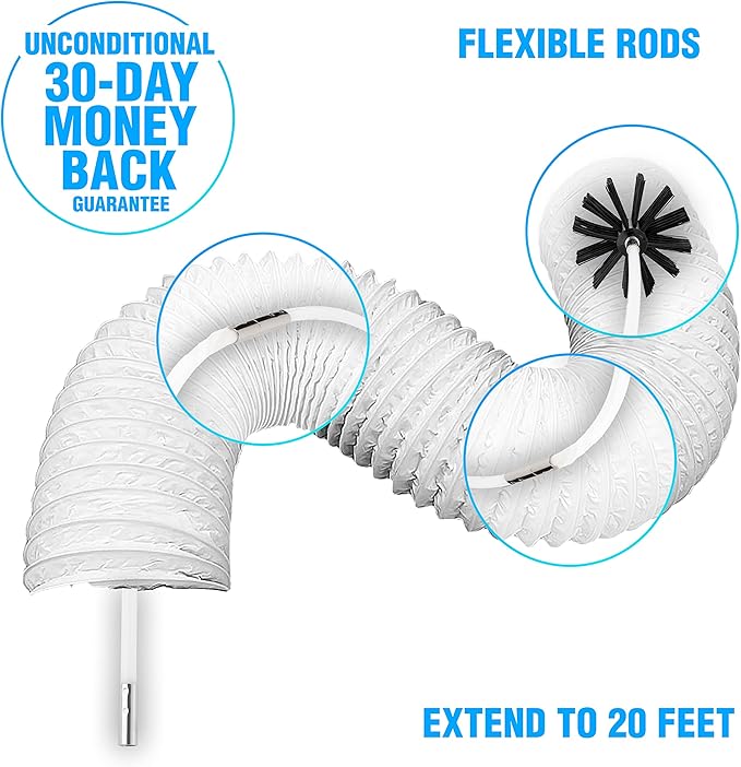 The Professional Dryer Vent Cleaner Kit -(20-Feet) Innovative Lint Remover Reusable Strong Nylon| Flexible Lint Brush with Drill Attachment for Faster Cleaning