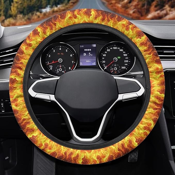 AFPANQZ Steering Wheel Cover for Women, Sweat Absorbing Non-Slip Steering Wheel Protection Case, Flame Print Machine Washable Elastic Flexible Universal 14 to 15 inch