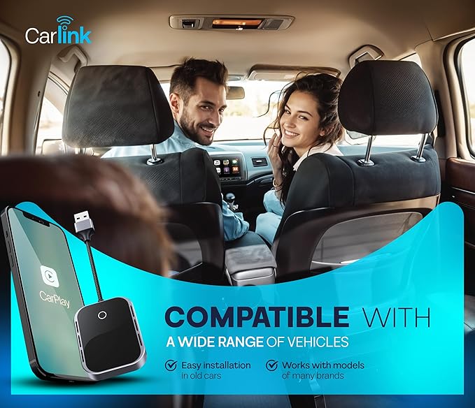 Carlink Wireless CarPlay & Android Auto Adapter for iPhone & Android - USB-C, No Latency, Seamless Multi-User Connection (iOS 10+, Bluetooth Car Stereo Support)