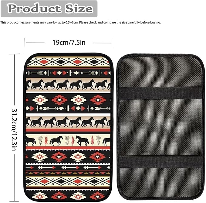 Dreaweet Aztec Ethnic Tribal Horse Car Center Console Cover Southwestern Car Armrest Cover Center Console Cushion Pad Soft Comfy Arm Rest Cover for Car Truck SUV Van