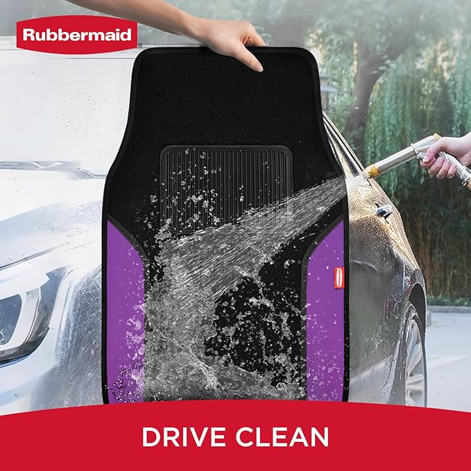 Rubbermaid Car Mats, Carpeted Floor Car Mat with Faux Leather & Built-in Heel Pad, Two-Tone Car Rug Floor Mats, Stylish Carpeted Floor Mats for Cars, Trucks & SUVs Purple Color