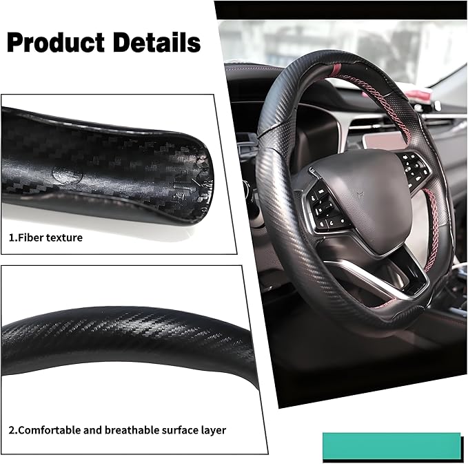 3 Pcs Carbon Fiber Car Steering Wheel Cover, Anti-Skid & Scratch-Proof,Segmented, Butterfly Thin Steering Wheel Cover Men/Women Universal Fit 14.5"-16" Wheel Covers for Cars/Truck/SUV