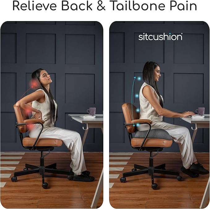Ergonomic Seat Cushion for Sciatica & Tailbone Pain Relief – Extra Large Memory Foam Office Chair Cushion for Long Sitting, Orthopedic Coccyx Cushion for Desk Chair, Car & Wheelchair(Black)