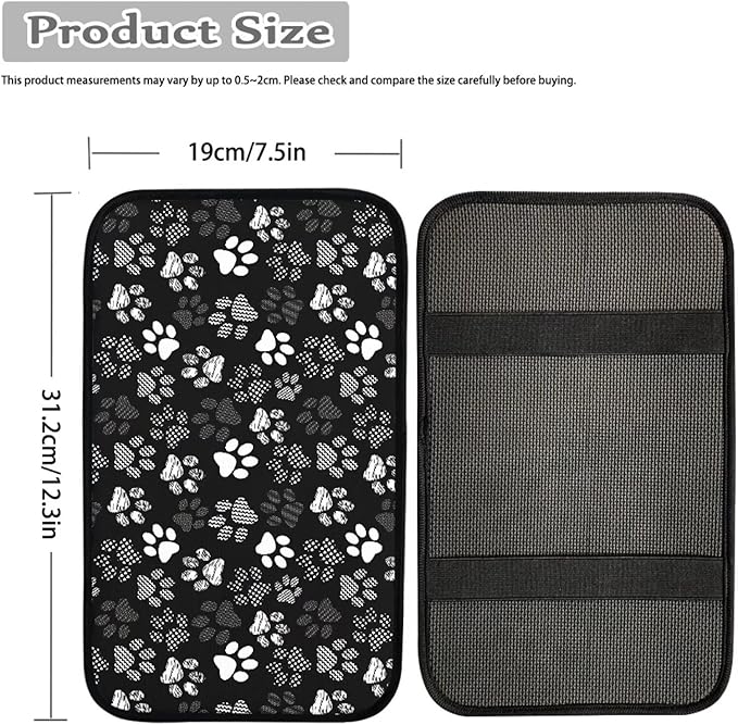 Dreaweet White Dog Paw Print Center Console Cover Cute Car Accessories for Women Soft Comfy Armrest Cover for Car Center Console Universal Arm Rest Cover for Car Truck SUV Sedan