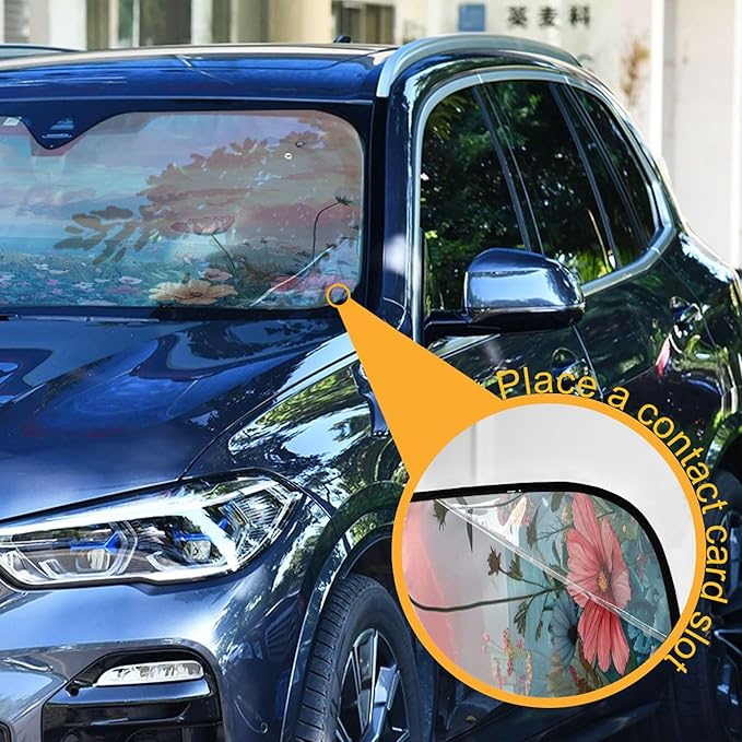 xigua Wildflowers Car Windshield Sunshade Foldable Front Window Sun Visor Protector for Car,SUV,Truck - Keep Vehicle Cool,55 x 27.6 Inch
