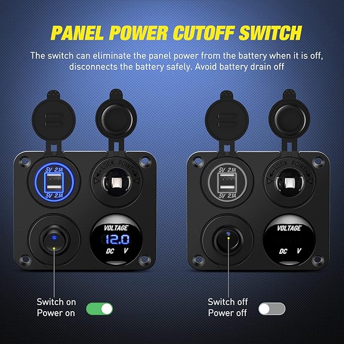 Nilight 4 in 1 ON OFF Charger Socket Panel Dual USB Charger Power Outlet LED Voltmeter Cigarette Lighter Socket LED On Off Rocker Toggle Switch for Truck Car Marine Boats RV, 2 Yeas Warranty