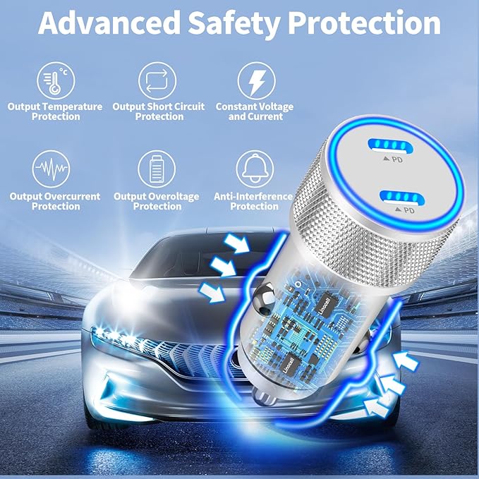 [Apple MFi Certified] iPhone 17 Car Charger Fast Charging, Linocell 90W Dual PD Power Cigarette Lighter USB-C Car Charger with 2Pack Type-C Cord for iPhone 17/17 Pro Max/16 Pro/15/Galaxy S26/S25/Pixel
