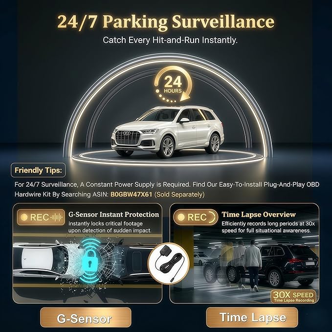 Dash Cam Front and Rear with GPS, 4K+1080P Dash Camera for Cars, 7Track Dual Car Camera with Built-in GPS Tracker, 64GB Card, 3.19" IPS Screen, WiFi, HDR, Night Vision, Parking Mode, Loop Recording