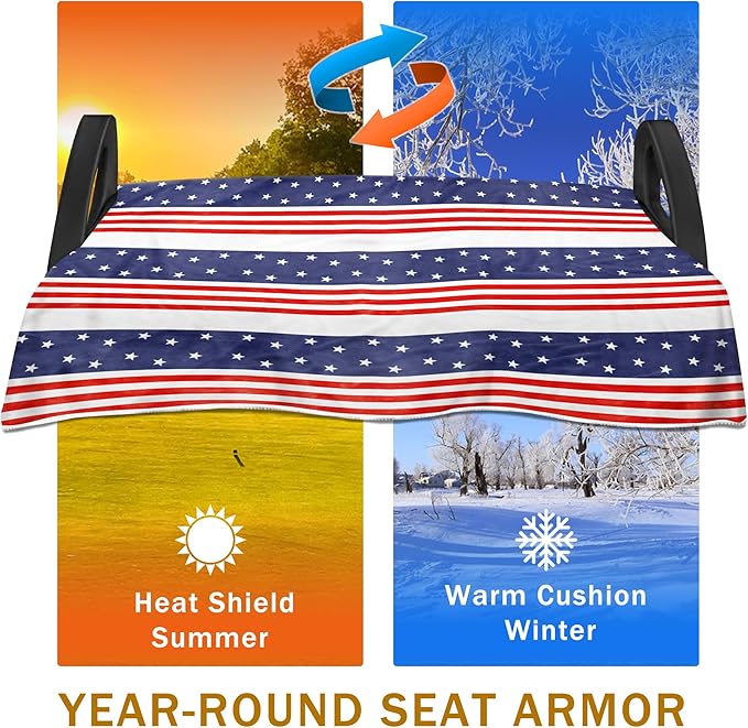 YOKYHOM American Flag Golf Cart Seat Covers for 2/4-Seater, Patriotic USA Seat Towel Blanket Keeps Seats Cool & Clean for Summer, Microfiber Fits EZGO, Club Car, Yamaha, 51"x31"