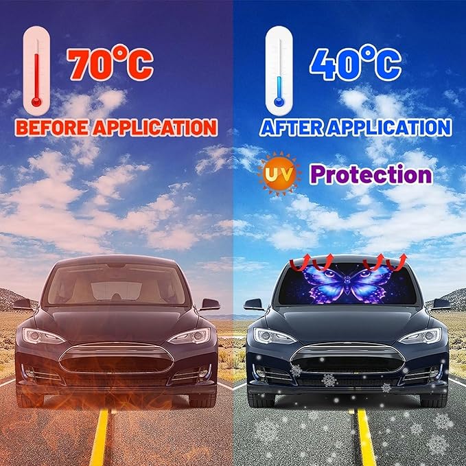 Butterfly Eye Car Windshield Sun Shade Umbrella Funny Butterflies Sunshades for Car Windshield Upgraded Sun Visor Protector for Sedan SUV Most Vehicles Printed Front Window Shades