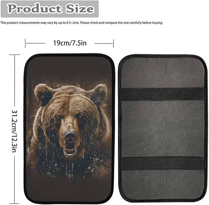 Brown Bear Car Center Console Armrest Cover Pad Universal Decorative Automotive Armrest Cover Pad for Truck Sedan SUV, Bear Car Interior Decor Accessories