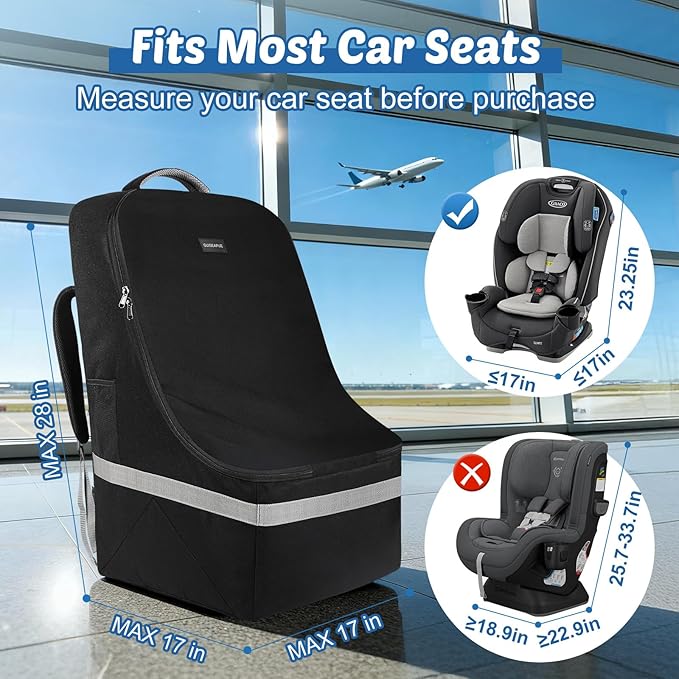 Padded Car Seat Travel Bag For Airplane: Backpack Car Seat Cover for Air Travel, Carseat Bag With Shoulder Strap for Infant Car Seats, Boosters & Carriers, Flying Accessories For Gate & Baggage Check