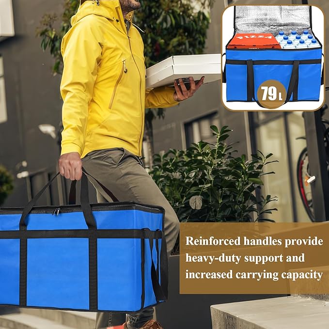 PEASUG Insulated Bags for Food Delivery, XXXL Pizza Delivery Bags, Large Capacity Cooler Bag Keep Food Warm for Grocery Shopping and Catering, Foldable, Heavy-Duty (Blue)