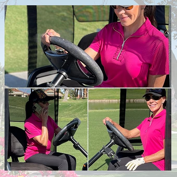 Universal Colorful Bling Crystal Diamond Rhinestones Golf Cart Steering Wheel Cover fits Club Car, Yahama, EZGO, Anti Slip Cover Easy to Install, Great Gifts for Golfer Women Womens (Blue Diamond)