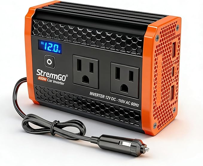 400W Car Power Inverter for Vehicles, Portable Charger Converter Dual AC Car Plug Adapter Outlet, USB 24W/30W Fast Charger, Car Cigarette Lighter Adapter for Laptop, Phone on Road Trip Essentials