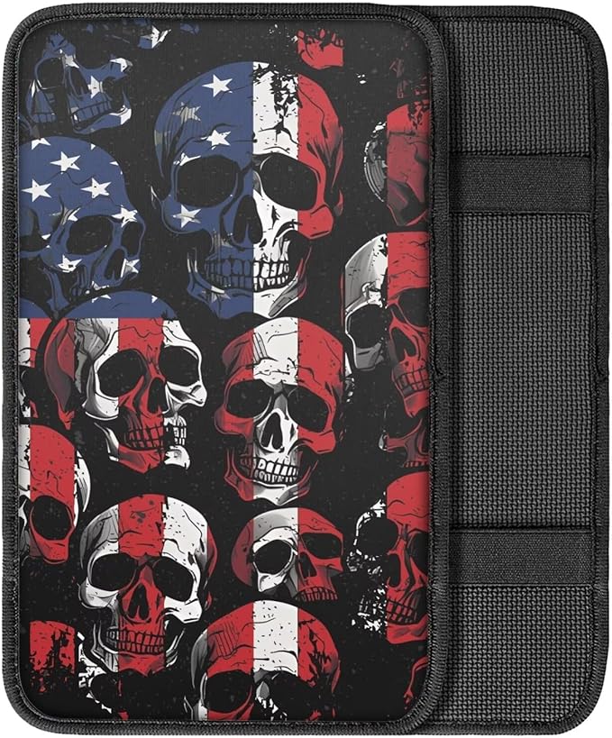 American Flag Armrest Cover Skull Skull Center Console Cover for Auto Car Center Console Protector Cushion Pad Universal for Car Sedan Car Interior Accessories