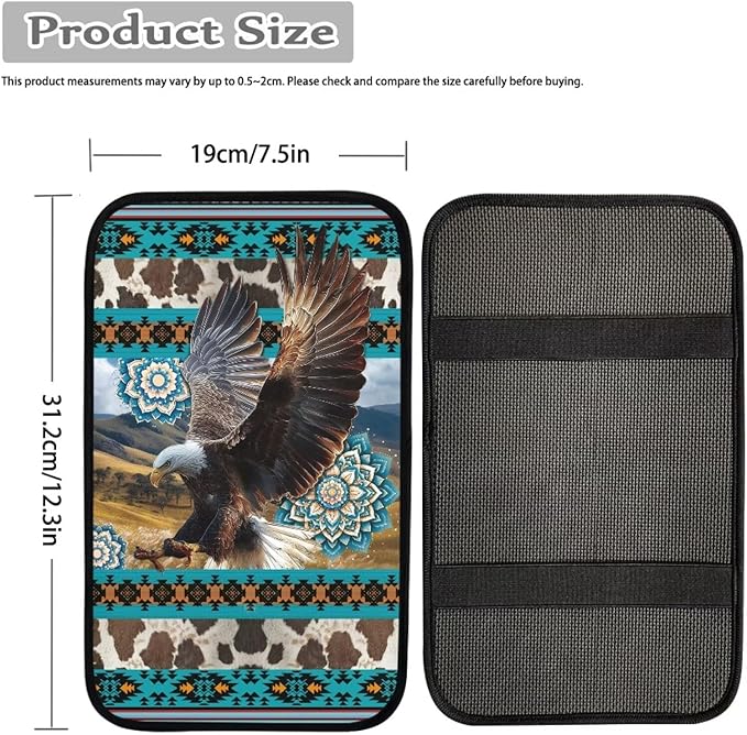 Aztec Eagle Print Car Center Console Cushion Pad Decorative Non Slip Armrest Box Cover Center Console Pad for Truck Sedan SUV