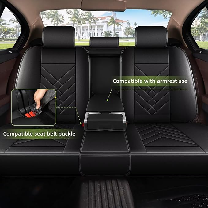 AOMSAZTO Car Seat Covers Fit for GMC Terrain 2020-2026: Full Set Waterproof Faux Leather Automotive Seat Covers Vehicle Seat Cushion Protector Car Interior Covers(5 Seats Black)