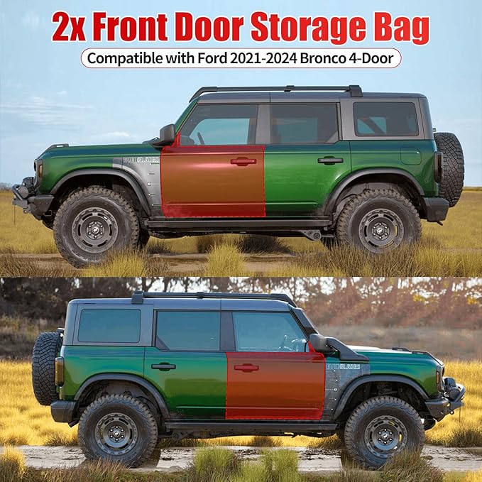 Front Door Storage Bag 2Pcs Compatible with Ford Bronco 2024 2023 2022 2021, Fit Bronco Accessories 4-Door,Portable Door Storage Bag
