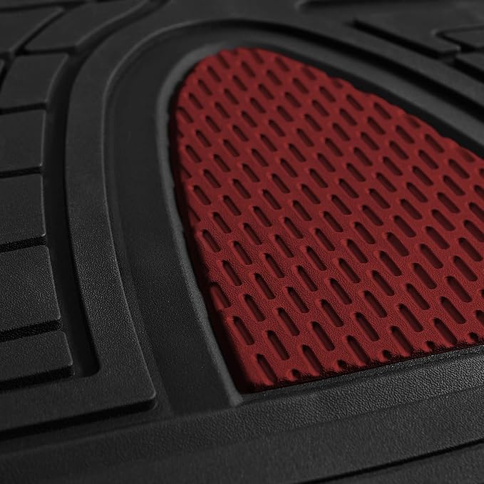 FH Group Automotive Floor Mats Tall Channel Burgundy Universal Fit Full Set Climaproof™ for Most Sedan, SUV and Trucks, Trimmable Rubber Combo Small Car Seat Cover Design Heavy-Duty Floor Mats