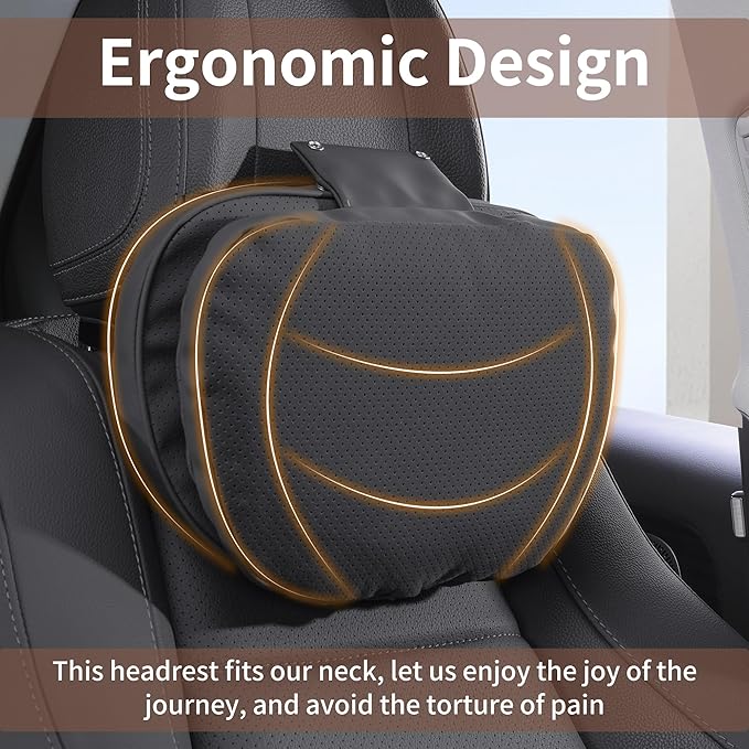 Car Headrest Pillow for Driving, Dual-Sided Leather Design Neck Pillow, Breathable Softness Neck Support, Universal Fit Head Rest Travel Pillow, Black, 2 Pack