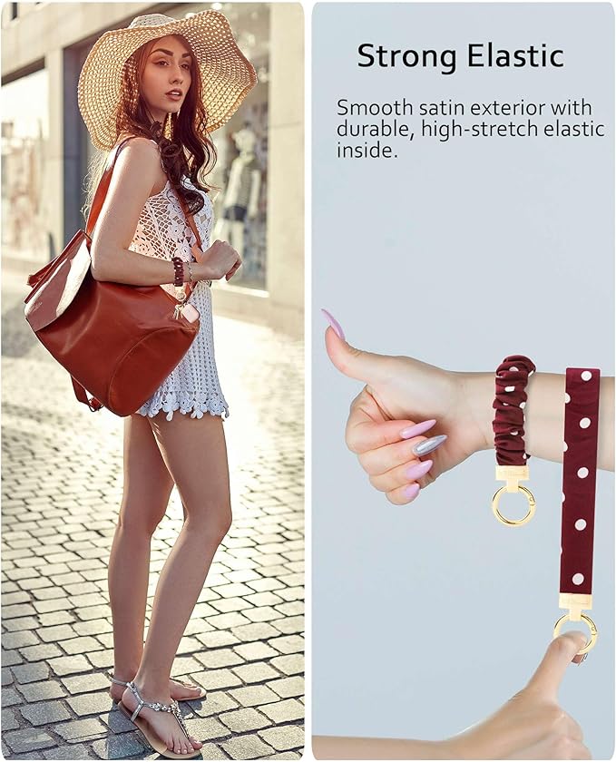 WEESMILE Keychain Wristlet, Stretchy Key Chain for Car Keys with D ring, Cute Scrunchie Wrist Bracelet for Women Men