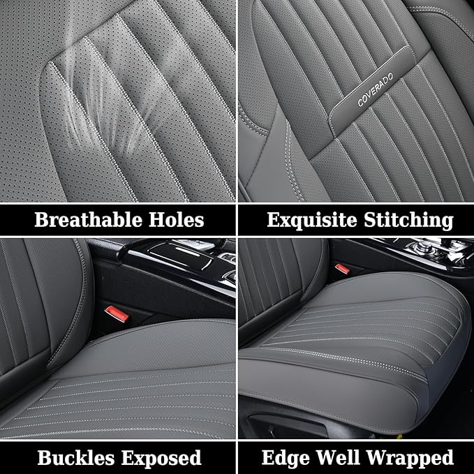 Coverado Car Seat Covers Full Set, Gray Car Seat Cover, Seat Covers for Cars, Waterproof Car Seat Protector, 5 Pieces Nappa Car Seat Cushion, Car Seat Covers Front Seats and Back Fit for Most Cars