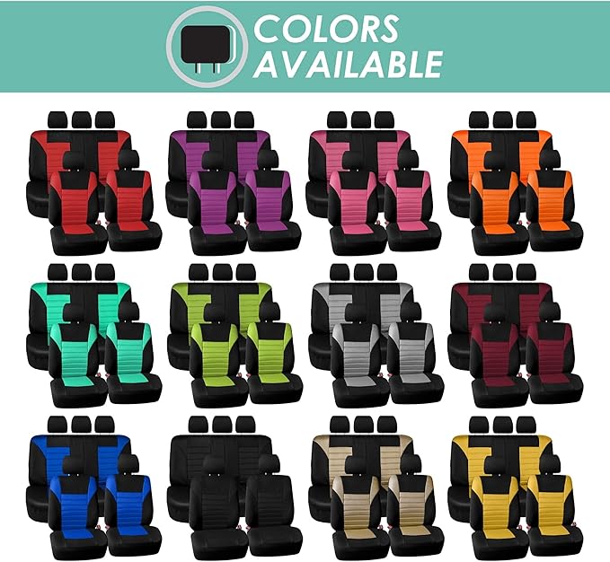 FH Group Automotive Car Seat Covers Full Set Premium 3D Air Mesh Front Seat Covers, Airbag Compatible & Split Bench Cover Universal Fit Interior Accessories for Cars Trucks and SUVs - Blue