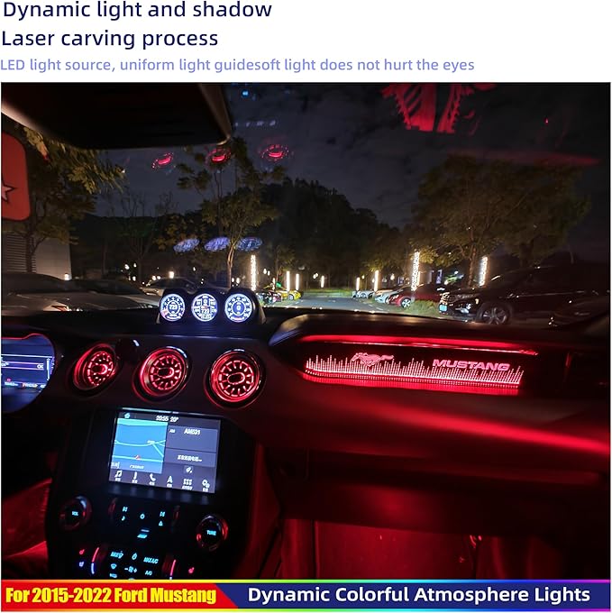 Ambient Light Kit for Ford Mustang S550 (2015-2023) | 256 Color Dash Glow Panel, 3 Turbine Vents, 2 Footwell Lights | Touch Control | Plug & Play