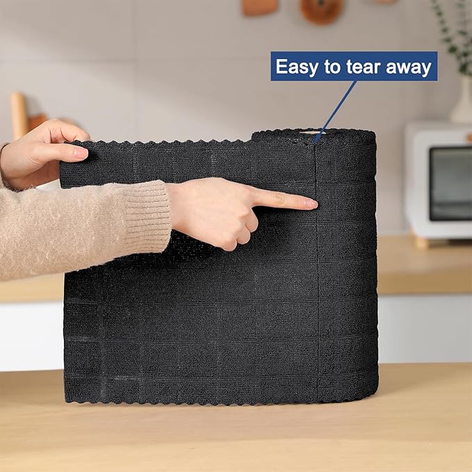 Ferdilan 80 Pack Microfiber Cleaning Cloth Roll,Lint Free Rags Paper Towels & Tear Away Reusable Towels,Washable Shop Rags,Wash Cloths Dish Rags(12" x 12") for Car Kitchen Window Garage-Black