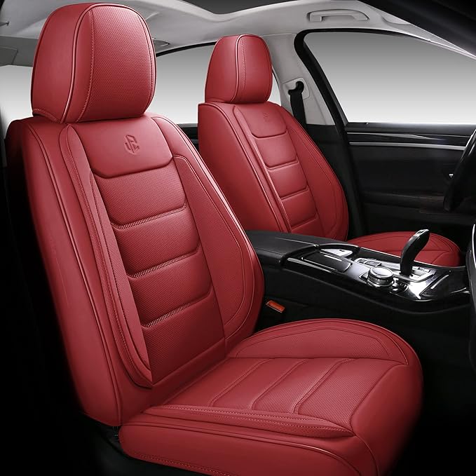 Full Coverage Faux Leather Car Seat Covers Full Set,Automotive Seat Covers for Cars,SUVs Pick-up Truck, Car Seat Cushion, Wine Red Seat Covers,Front Seat Cover,Car Seat Protector