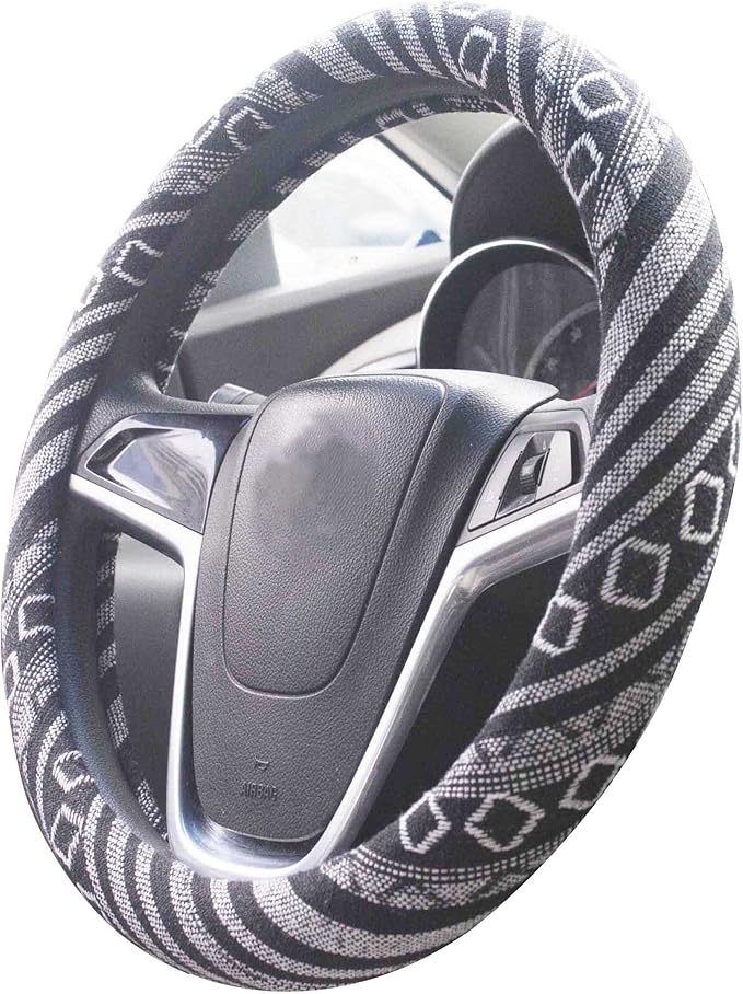 Small Ethnic Style Coarse Flax Cloth Automotive Steering Wheel Cover Anti Slip and Sweat Absorption Auto Car Wrap Cover (14''-14.25, G)