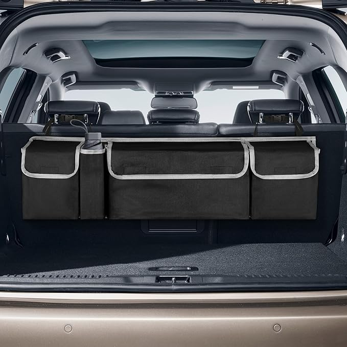 Car Trunk Organizer Storage Bag for Chevy Chevrolet Equinox Traverse Trax Tahoe Trailblazer Suburban Express LS LT RS SUV accessories, Waterproof Hanging Collapsible Backseat Bag