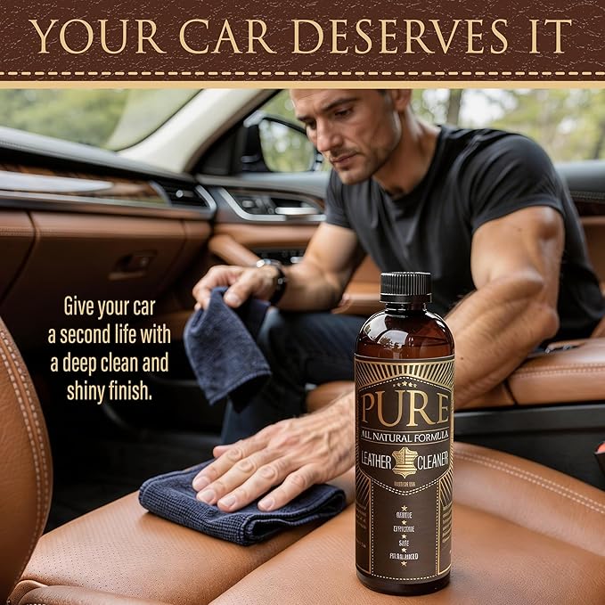 Leather Cleaner, Conditioner and Detailer Kit - Natural Beeswax Formula for Car Seat, Couch, Furniture, Purse, Boots & Jackets - Auto Interior Detailing Set - Made in USA (Advanced Kit)