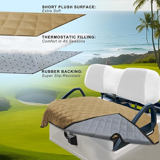 YOKYHOM Golf Cart Seat Covers for 2 & 4 Passenger Carts, Thick Short Plush with Non-Slip Backing, Ultra Soft Seat Towel Blanket, Fits EZGO, Club Car, Yamaha, 51"x30.5", Brown