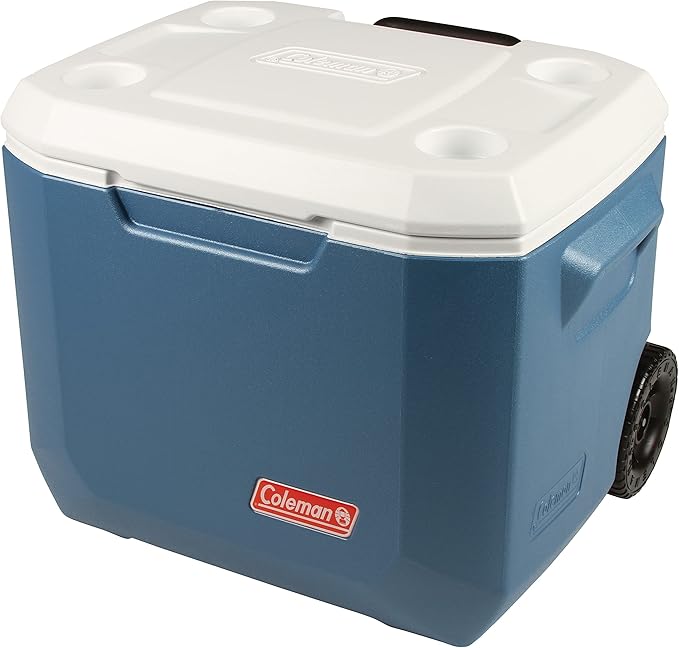 Coleman Xtreme 50qt Rolling Cooler with Wheels, Extra-Walled Insulation Keeps Ice up to 5 Days, Portable Wheeled Hard Chiller