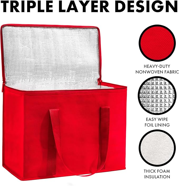 Carrywell (Not Made In China) Insulated Reusable Grocery Bags, Catering and Delivery Bag For Hot and Cold Food, Collapsible Thermal Tote For Doordash