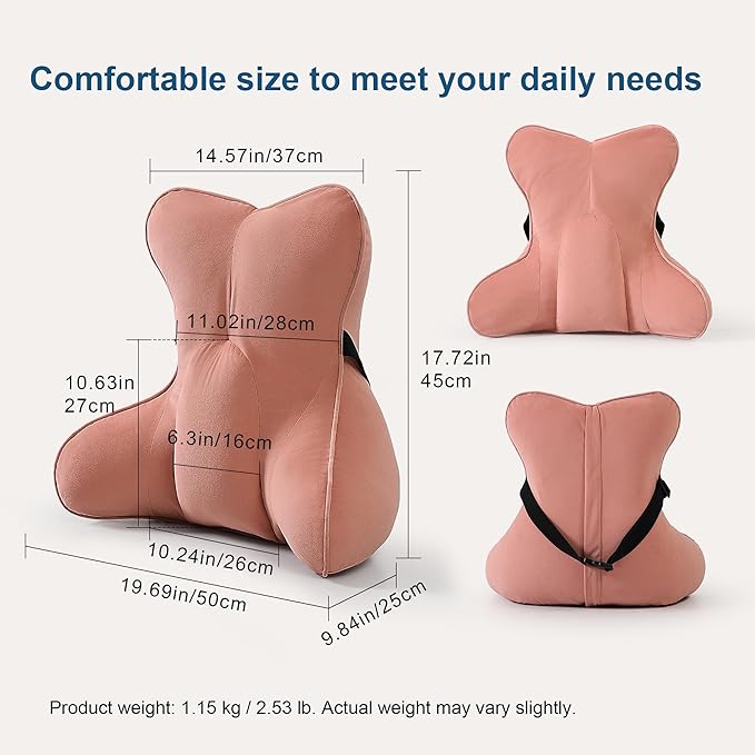 Lumbar Support Pillow (Pat. Pend) for Office Chair, Couch, Recliner & Car Seat, Ergonomic Back Support Cushion for Lower Back Pain Relief, Washable Lumbar Pillow, Blush Pink