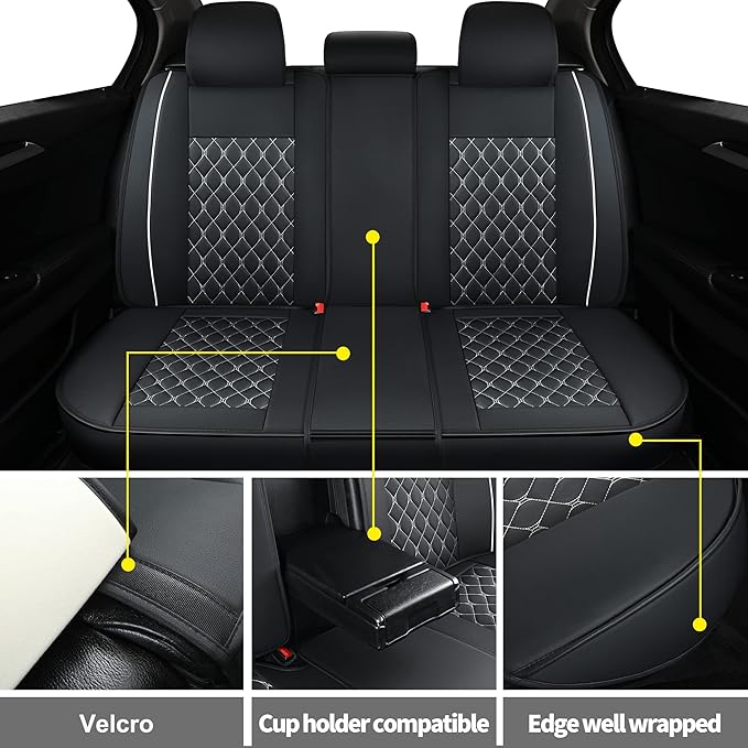 Car Seat Covers Full Set,Universal Fit for Most Cars,SUV,Sedans and Pick-up Trucks,Automotive Vehicle Faux Leather Cushion Covers for 5 Passenger Cars(Full Set,Black/White)