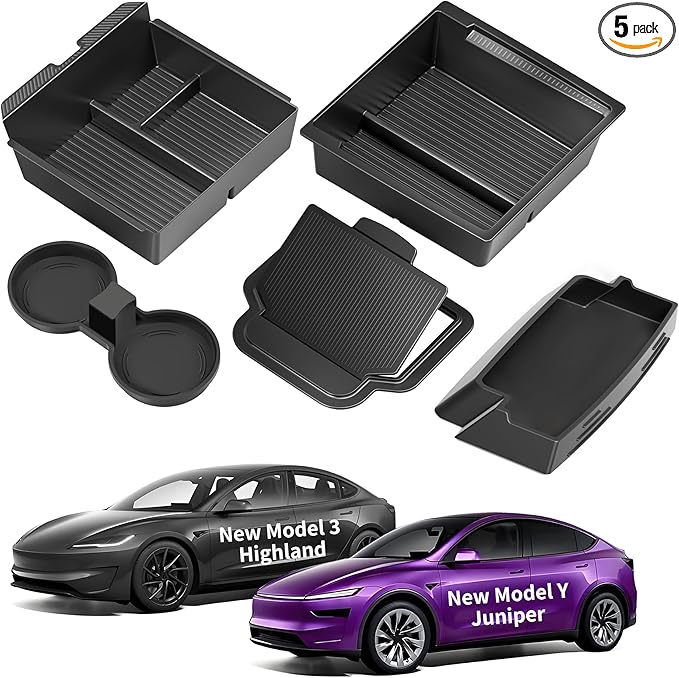 Center Console Organizer Tray for Tesla Model Y Juniper Accessories 2025 2026/For Tesla Model 3 Highland Accessories 2024 2025 2026 [Slide Smoothly/US Patent] Cup Holder Matte Black