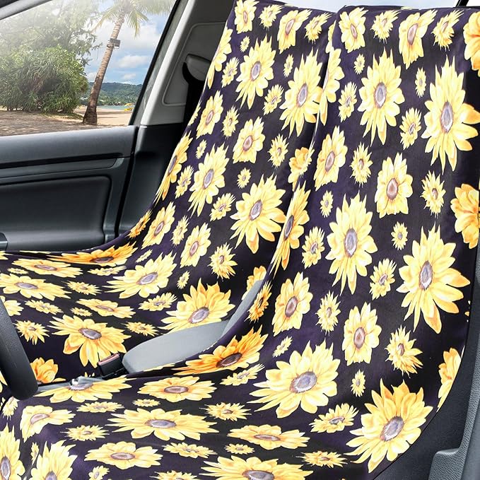 2 Pack Car Seat Towel Covers with Storage Bag 63 x 32 Inch Athletic Running Towel Seat Sweat Washable Non Slip Cover Gift for Car Outdoor Sport Activities (Sunflower)