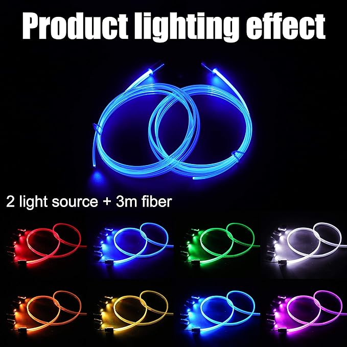 3 Meters Optic Fiber Car Ambient Lighting with Bluetooth App Control 64 Colors Multicoloured Music Interior Lighting Kit DC 12V 1W