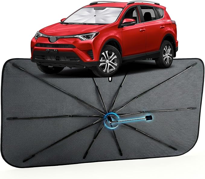 Car Windshield Sun Shade for Toyota RAV4 2013-2018 –[Reflective Coated Fabric] Sunshade Umbrella for Front Window, Car Shades Sun Visor Keep Car Cool and Protects Interior, 1:1 Exact Fit
