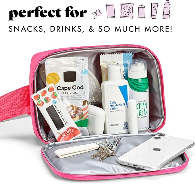 Fit & Fresh Insulated Belt Bag, Small Insulated & Leakproof Cooler, Adjustable Fanny Pack for Women, Small Soft Cooler, Crossbody Bags for Women, Hot Pink