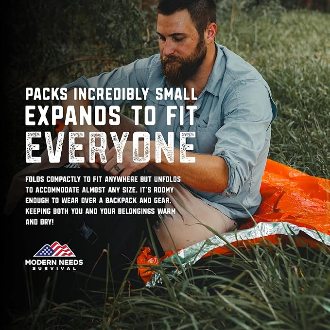 MODERN NEEDS Emergency Sleeping Bag Survival – Thermal Blanket & Bivy Sack | Emergency Bivy & Survival Blanket | Outdoor Sleeping Bag & Hiking Sleeping Bag | Sleeping Bags for Adults